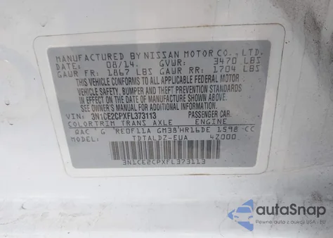 2015 Nissan Versa Note Sv из США, поврежденный, VIN 3N1CE2CPXFL373113